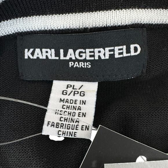 Karl Lagerfeld Paris Cardigan Sweater Dress Black White Women's PL Petite Large - Picture 4 of 10